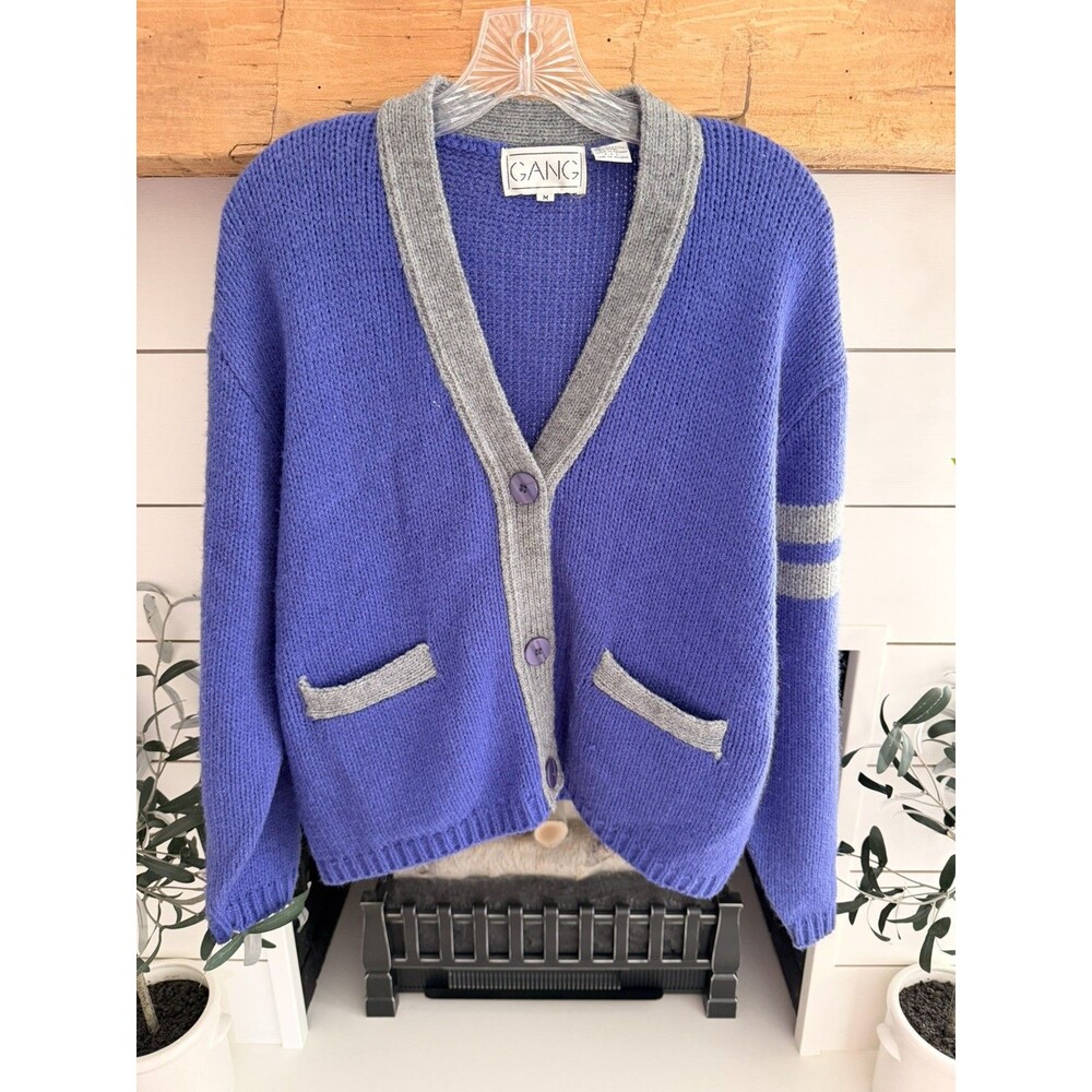 VTG  Letter Sweater Knitting Masters Letter W Purple/Blue/Grey Wool Blend Medium